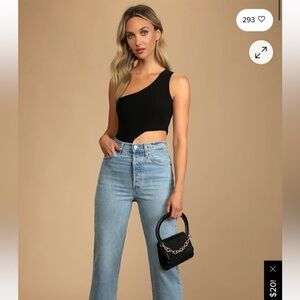 Lulu's Know My Angles Black One-Shoulder Cutout Bodysuit
